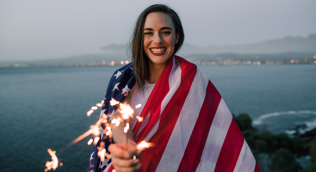 happy woman celebrating 4th of july 