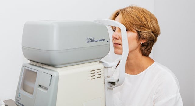 middle aged woman at an eye exam