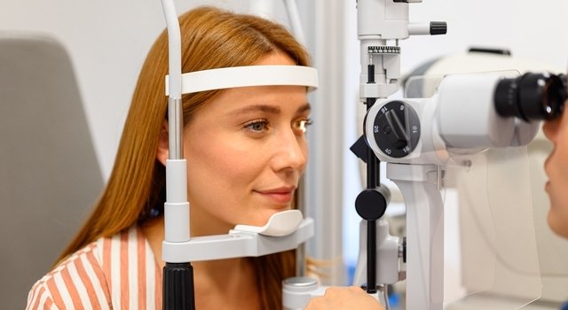 young woman at an eye exam